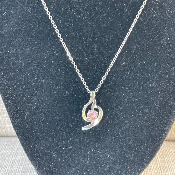 Women Necklace Fashion Jewelry Faux Pink Stone Pendant Chain - Picture 4 of 12